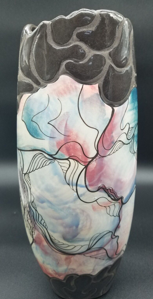 Handmade Ceramic Beautiful Multi Color Abstract Pattern Vase