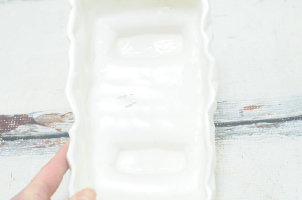 Vintage McCoy Geometric Pottery White Rectangular Window Box Planter Flower Pot