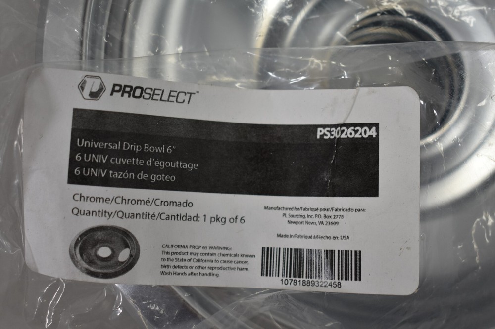 ProSelect Universal Drip Bowl 6" 6 Pack Chrome Finish Genuine OEM Replacements