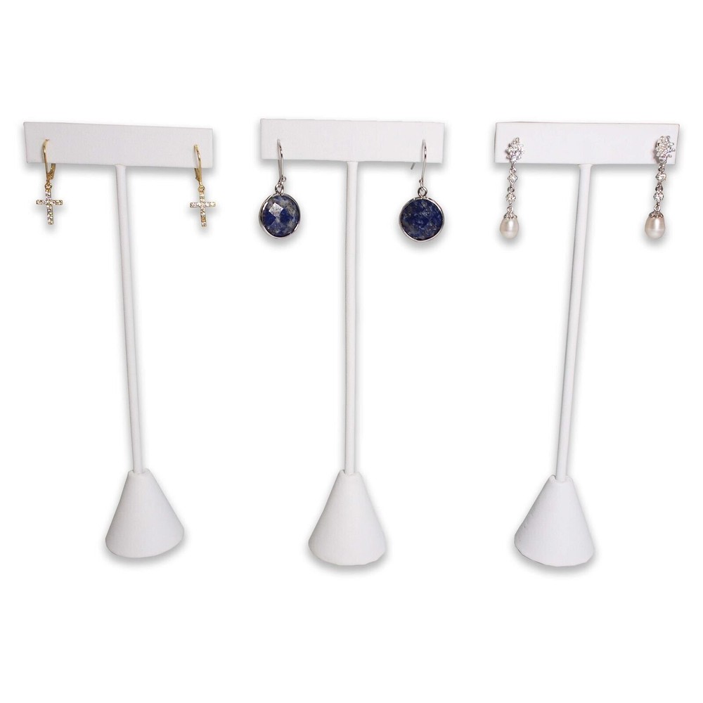 White Leatherette Earring T Shape Display Stands