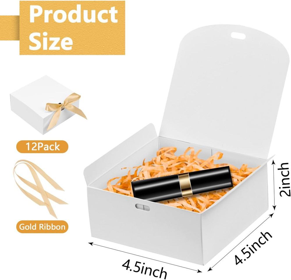 12pack Small Gift Boxes with Lids for Presents, 4.5''x4.5''x2'' White Gift Boxes