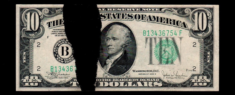 1934-C $10 Federal Reserve Note Ink Smear Error