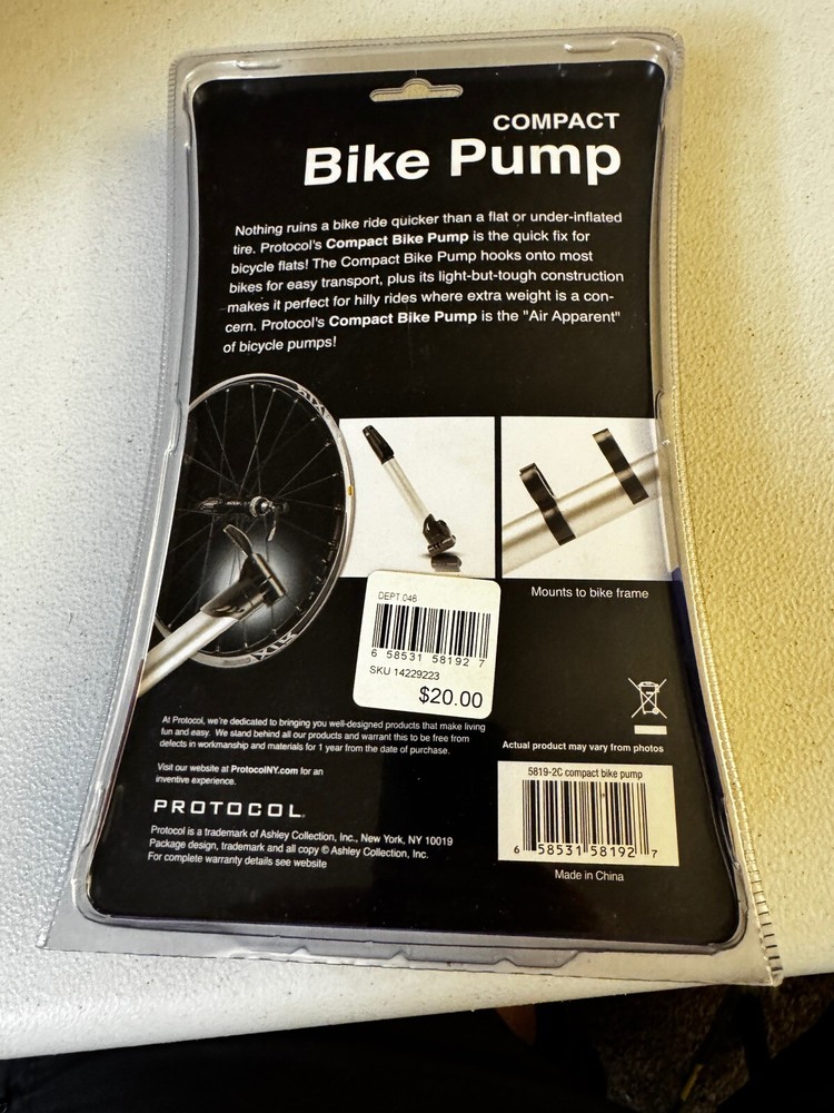Protocol Compact Bike Pump Expands 9" to 18" New Sealed
