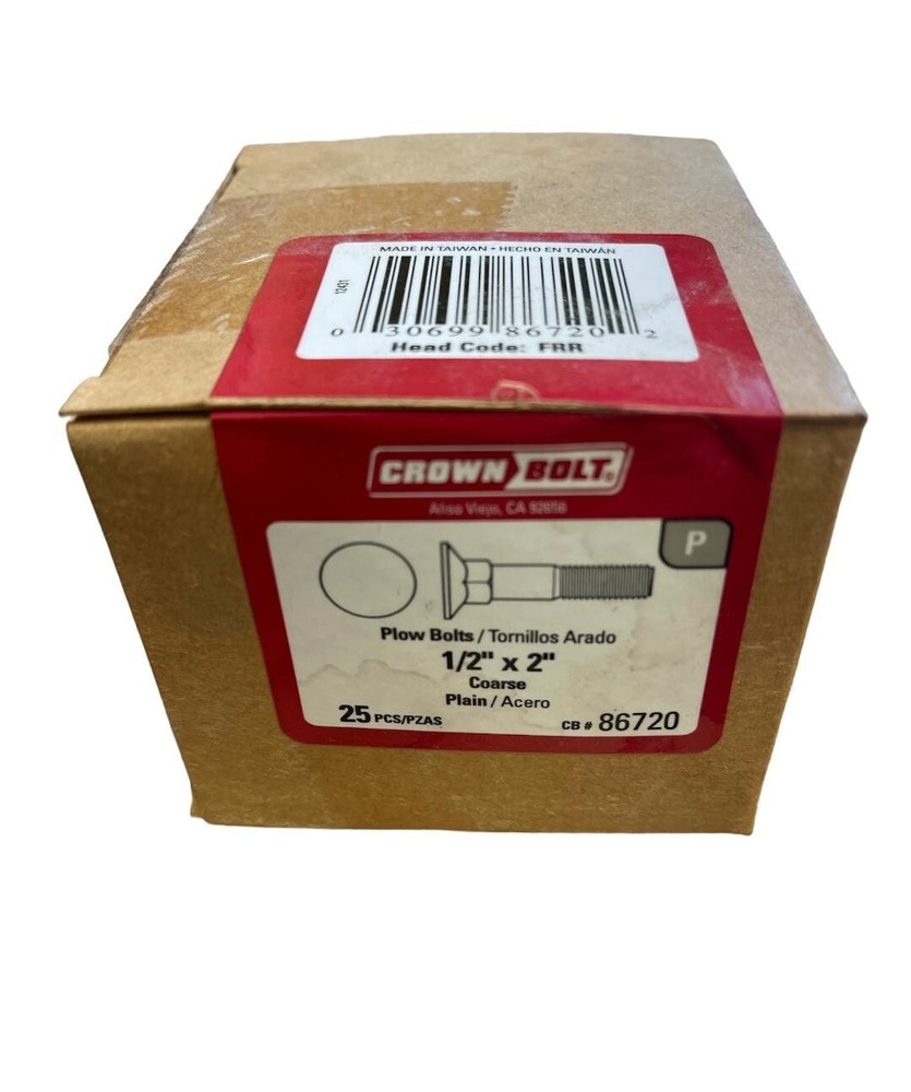 Crown Bolt Plow Bolts (P) 1/2x2” 25 Each Box