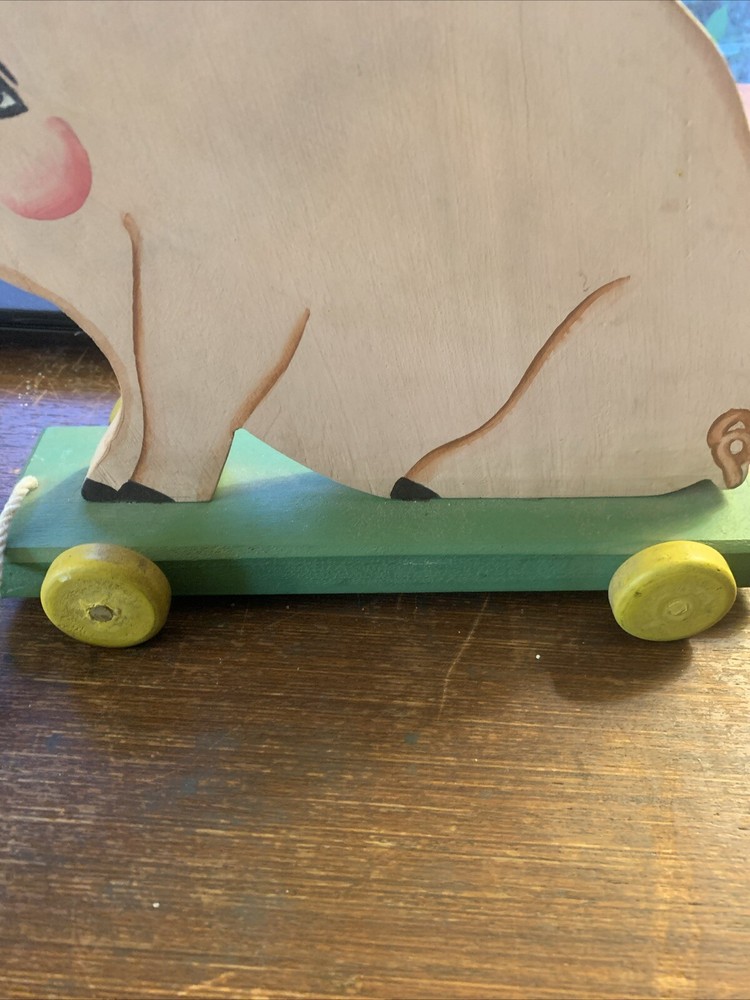 Vintage Wooden Pig Pull Toy