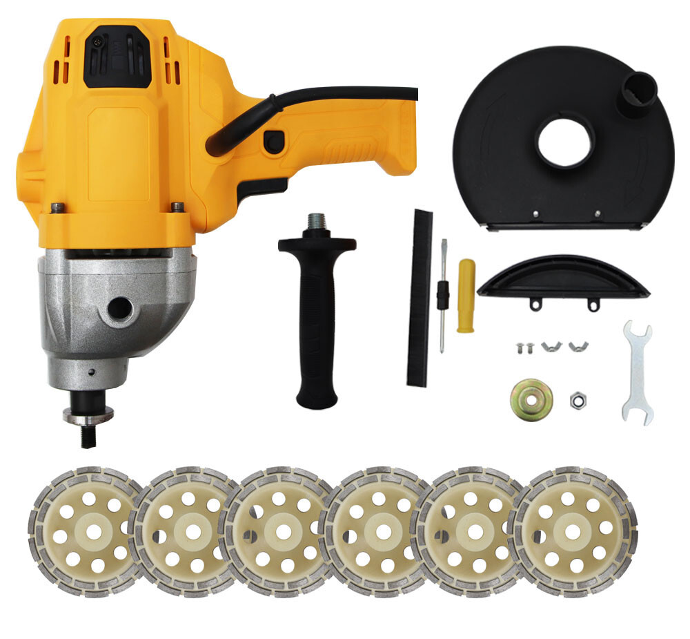 Concrete Cement Floor Wall Rough Grinding Machine W/5 Diamond Grinding Wheels
