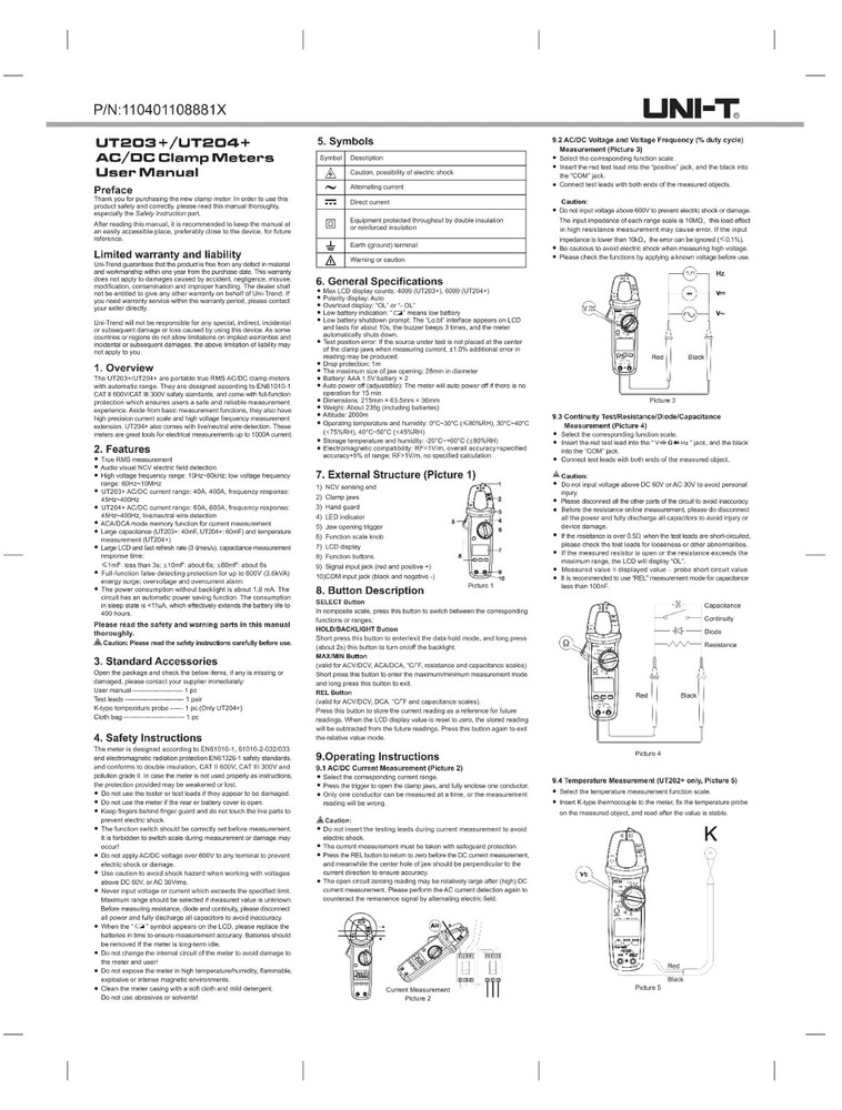 UNI-T True RMS Digital Clamp Meter Auto Range Multimeter AC DC Volt Amp NCV Test