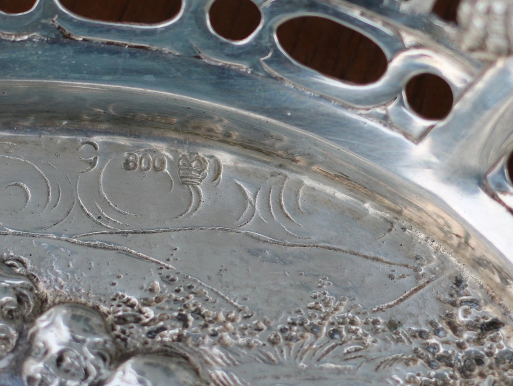 Germany 800 Silver Repousse Openwork Reticulated 7.5" Oval Bowl ~ Cherubs