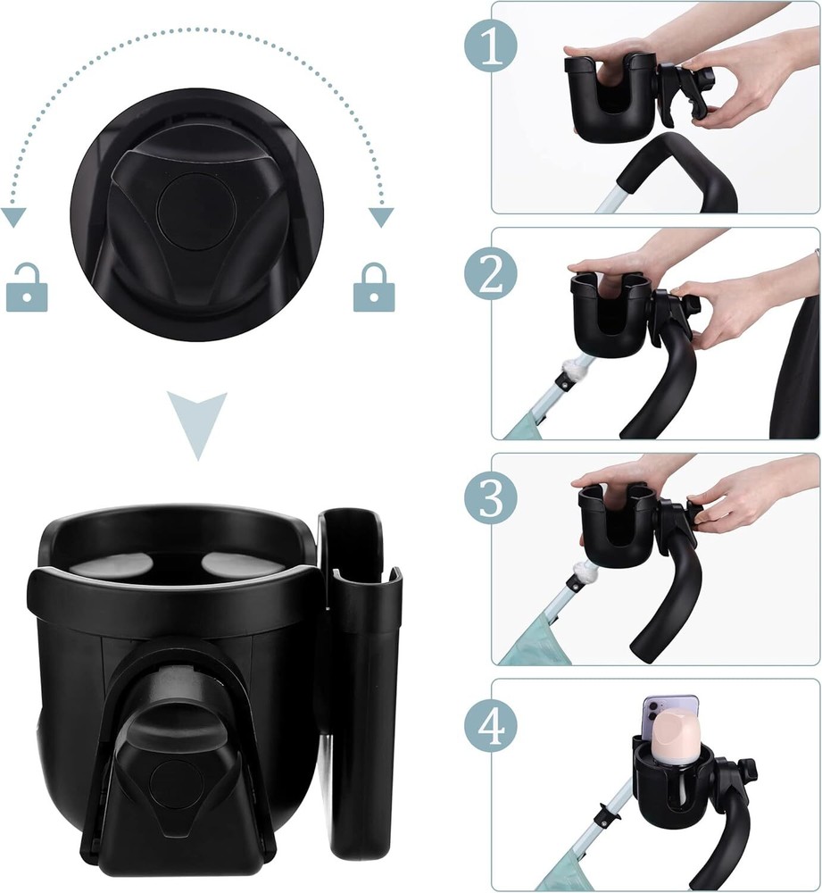 Universal Stroller Cup Holder, Adjustable Drink Holder with Phone Holder