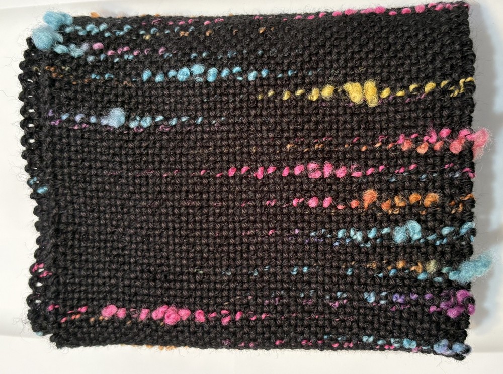 Black Handwoven Scarf Embellished with Multi-Colored Wool Locks