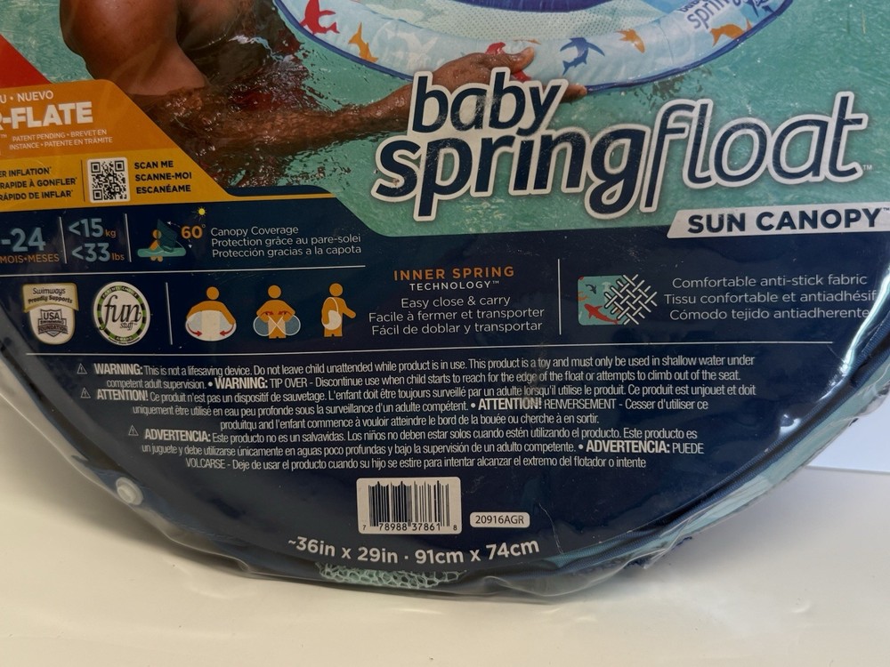 SwimWays Baby Spring Float Sun Canopy Inflatable Pool Float 36in x 29in