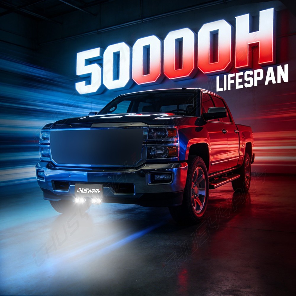 Front Bumper License Plate Mount Bracket Holder & 4pcs Led Work Light Bar White