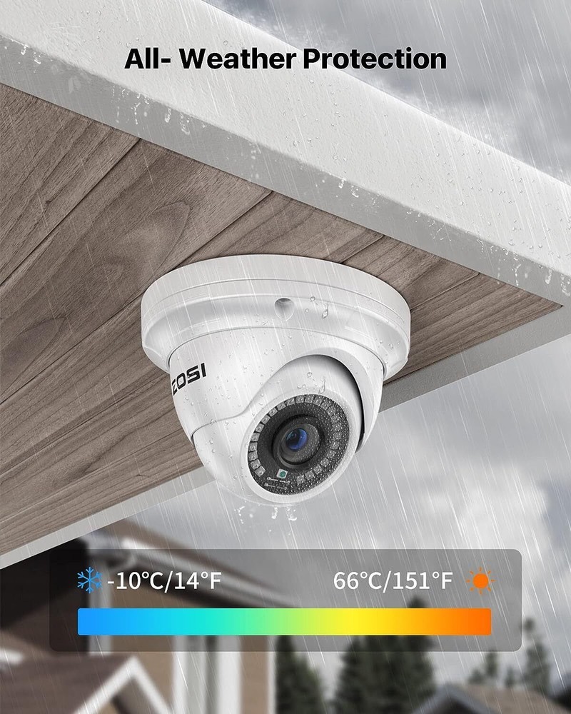 ZOSI 5MP PoE Security Camera System Motion Detection 2TB Weatherproof Record