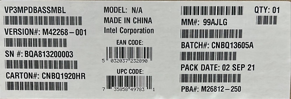 Intel VP3MPDBASSMBL Primary Power Distribution Board NEW BROWN BOX