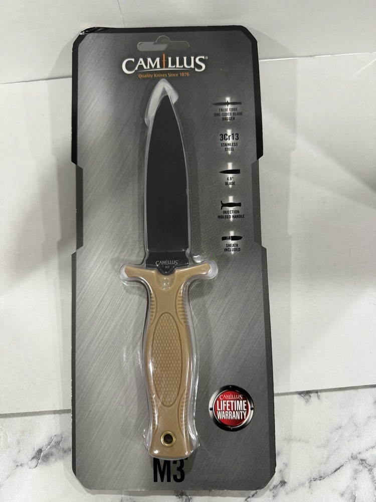 Camillus M3 Injection Molded Handle Tan Coated Fixed Blade w/ Sheath #21013