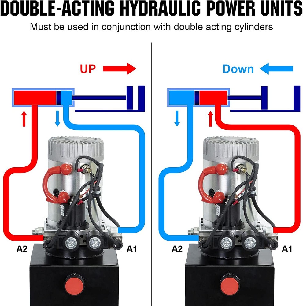 8 Quart Double Acting Hydraulic Pump Dump Trailer 12V DC Unit Pack Power Unit