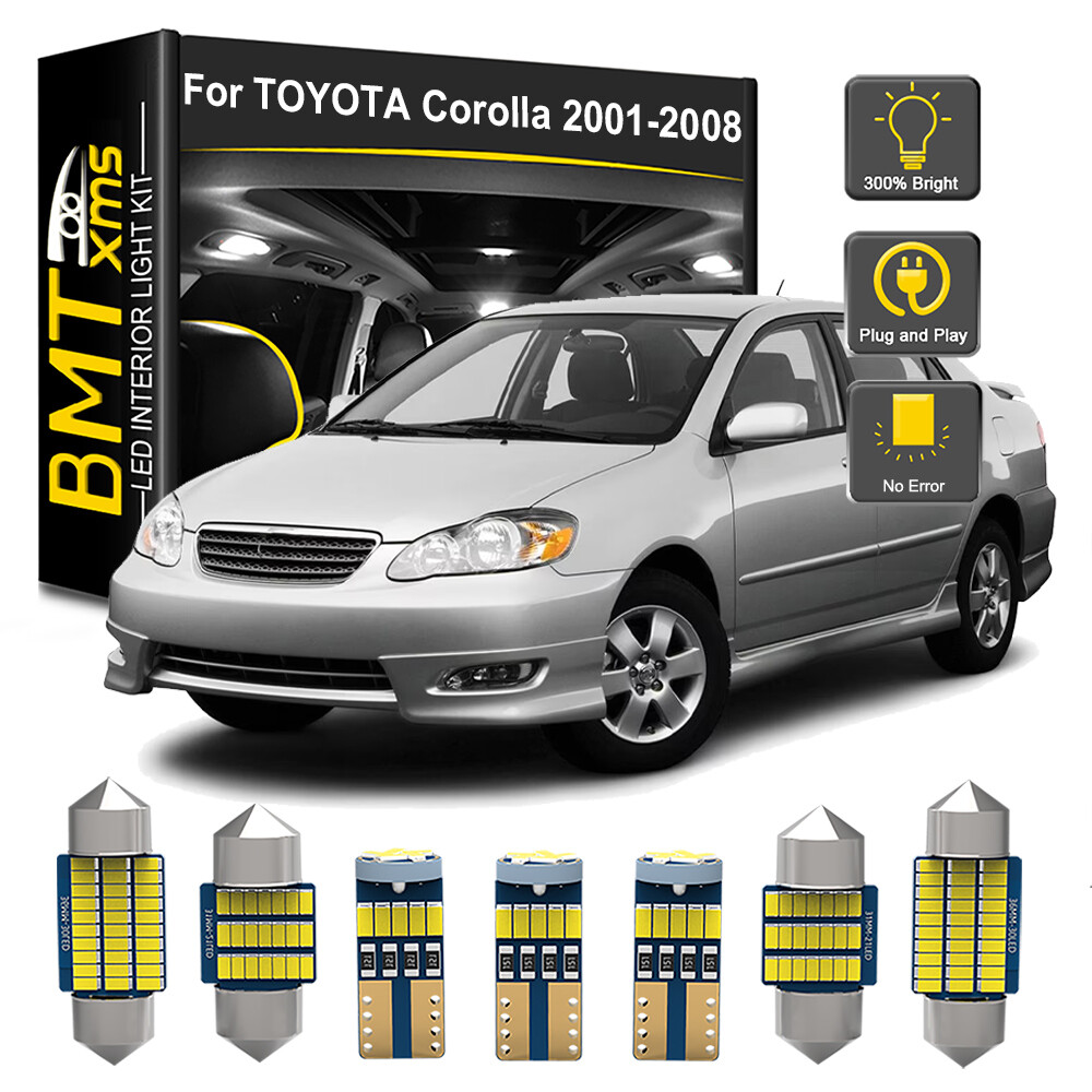 8x Interior LED Light Bulbs License plate For Toyota Corolla 2001-2008 White