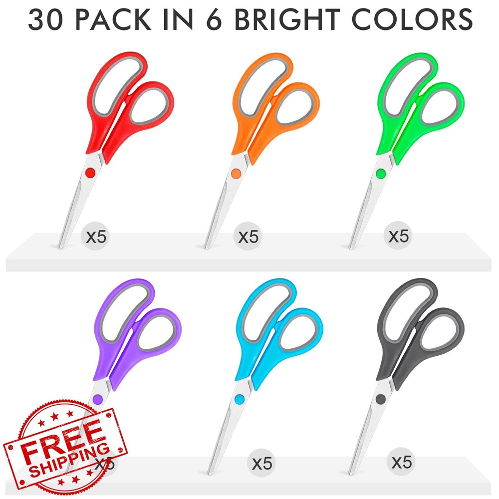 30 Pack Scissors Bulk, 8 Inch Sharp Scissors All Purpose for Office School Cl...
