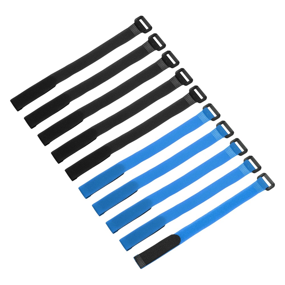 10 Pcs Battery Tie Down Straps, 0.8" x 8" Black/Blue Nylon Hook Loop Strap