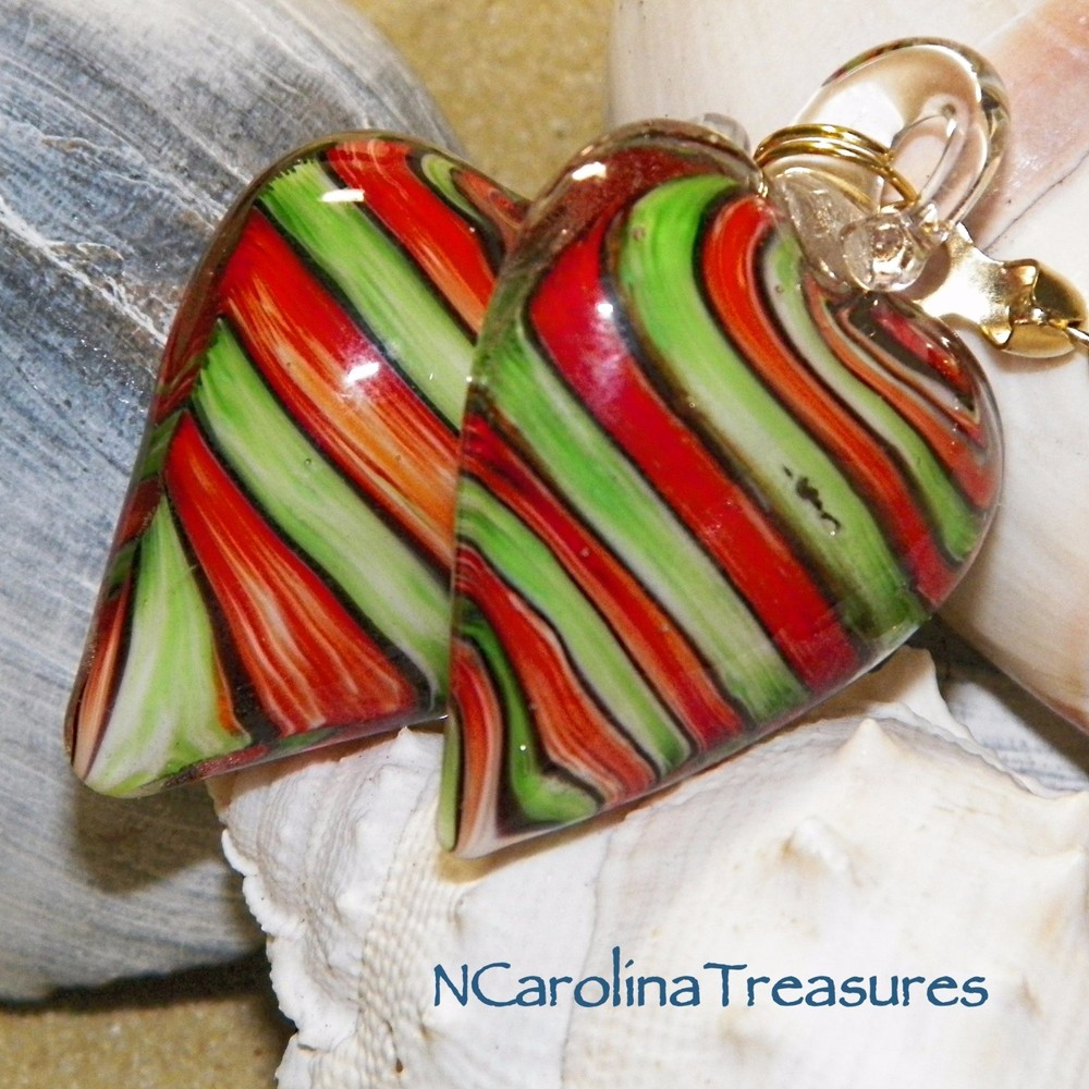 RED GREEN STRIPE HEART HEARTS GLASS CEILING FAN SWITCH PULL PULLS LG PAIR H399