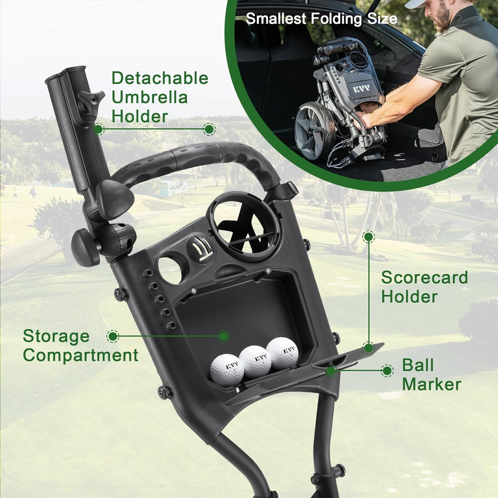 3 Wheel Golf Push Cart Ultra Lightweight Smallest Folding Size, New-Version Scor