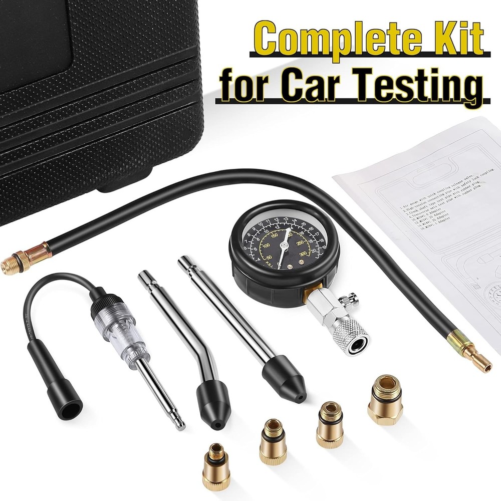Versatile 9-Piece Automotive Testing Kit: Compression Gauge & Spark Plug Tester