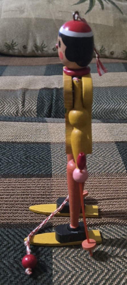 Vintage M. Gschnitzer Austria Pull String Puppet Toy / Wood Ski Figure