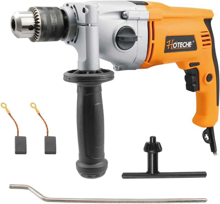 Powerful 9-Amp Corded Hammer Drill with 10 HSS Bits - 2-Speed Performance