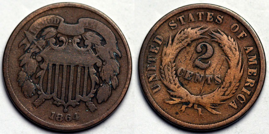 1864 Two Cent Piece - Repunched Date Error