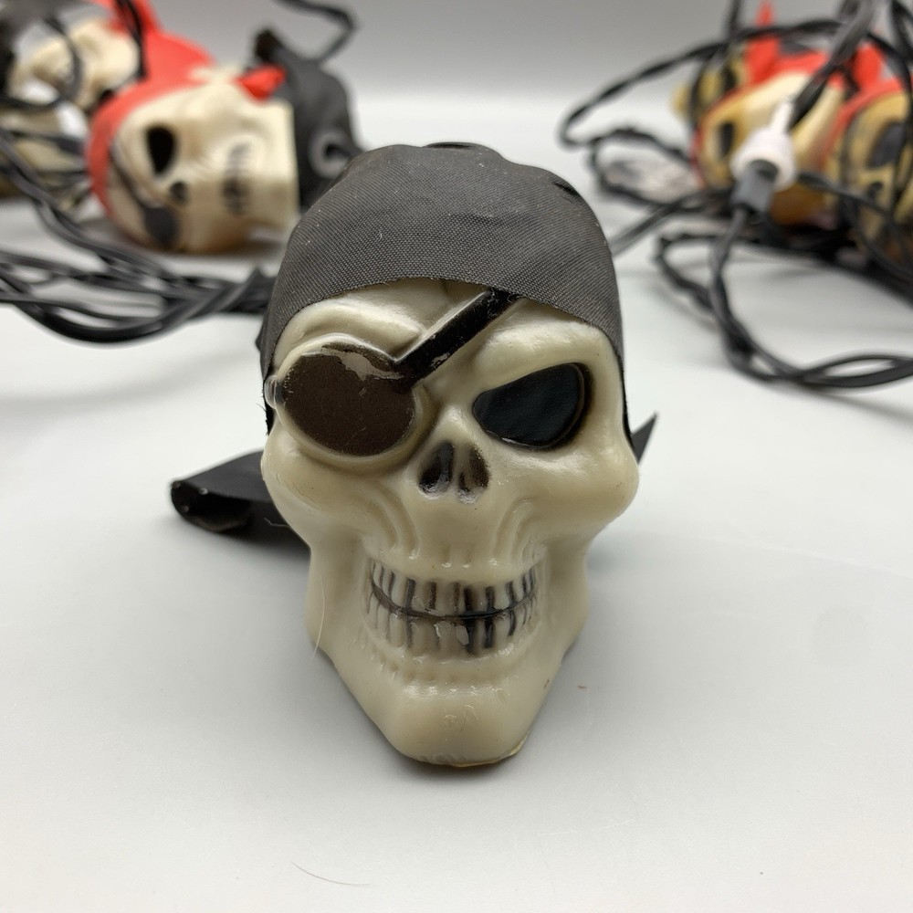 Vintage Halloween Pirate Skull Blow Mold String Lights 2 Sets - 19 Total READ