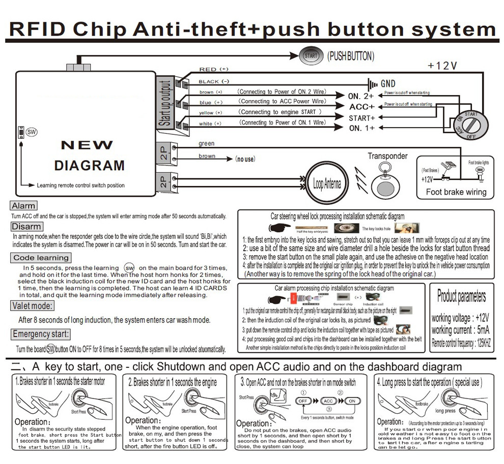 Car Ignition Switch 12v RFID Engine Start Push Button Keyless Entry Starter Kit