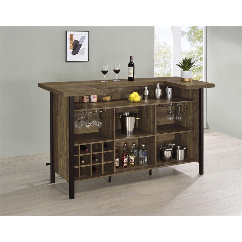 Coaster Bellemore Wood Rectangular Storage Bar Unit Rustic Oak