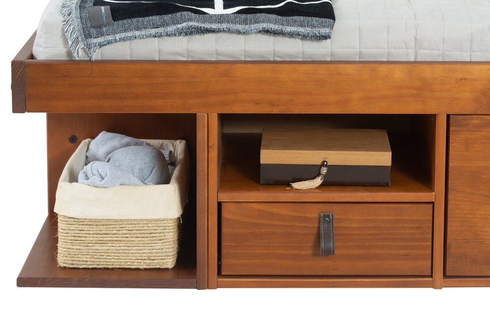 Memomad Bali Bed - Full Size Storage Platform Bed Frame with Drawers (Caramel)