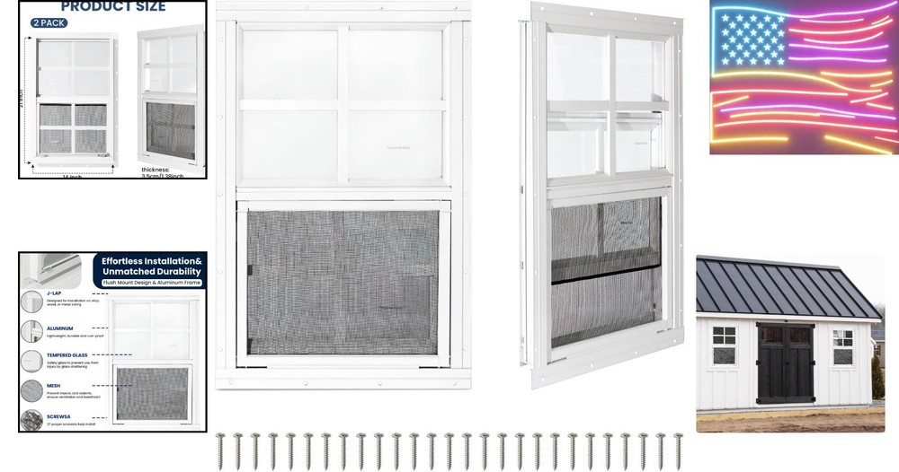 2 Pack Shed Windows,14" x 21" Small Sliding Windows,Flush Mount Windows with ...