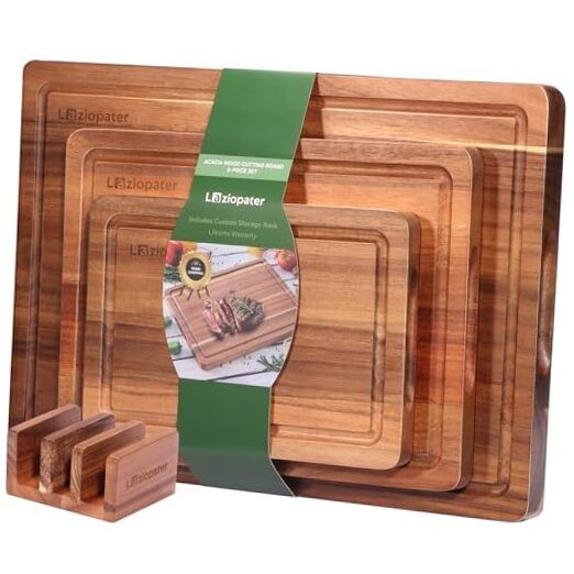 Acacia Wood Cutting Board，Solid Wood Cutting Board for Kitchen with Holder