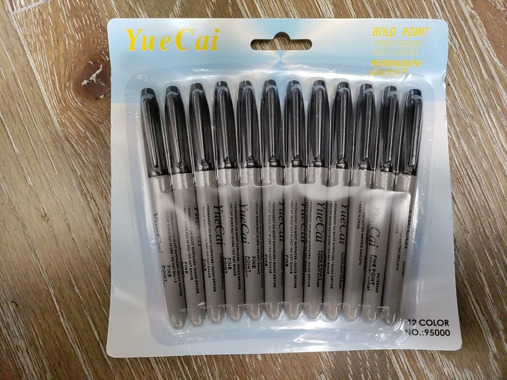 Permanent Markers, Fine Point, Black, 12 Count