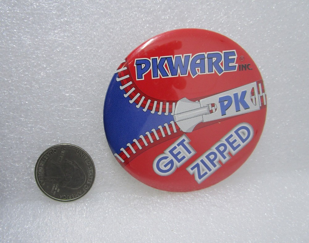 PKWare Get Zipped Advertising Button Pin