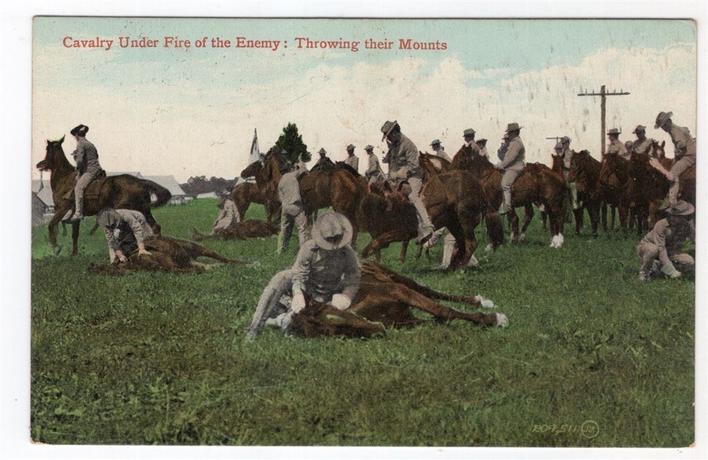 1907-1915 Cavalry Under Fire Throwing Their Mounts Valentine Original Postcard