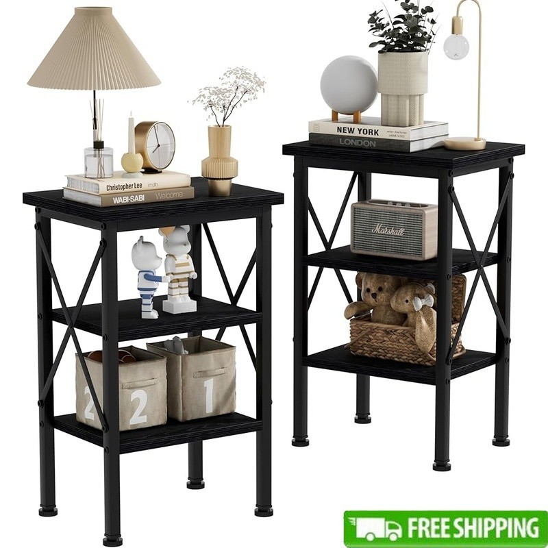 Rustic Wood Accent Table Set of 2 Durable Finish Floor Protectors Easy Assembly