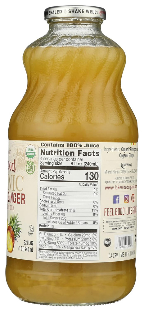 Organic Pineapple Ginger Juice, 32 FZ