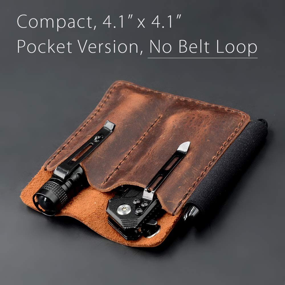 EDC Leather Pocket Organizer, Slip, Knife Small, Chestnut