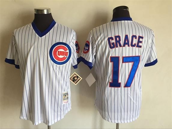 #17 Mark Grace Jersey Retro White Stripe