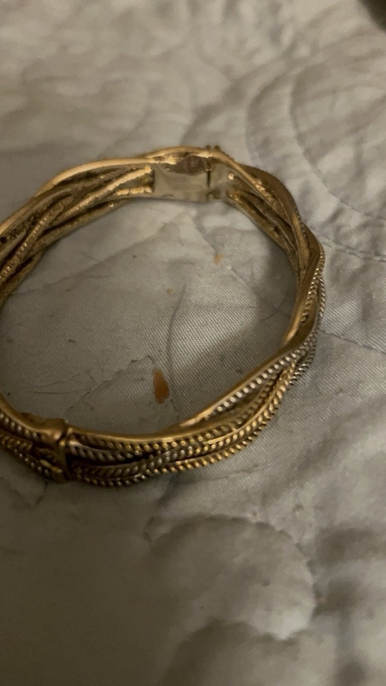 Gold And Silver Tones Twisted Bangle Bracelet