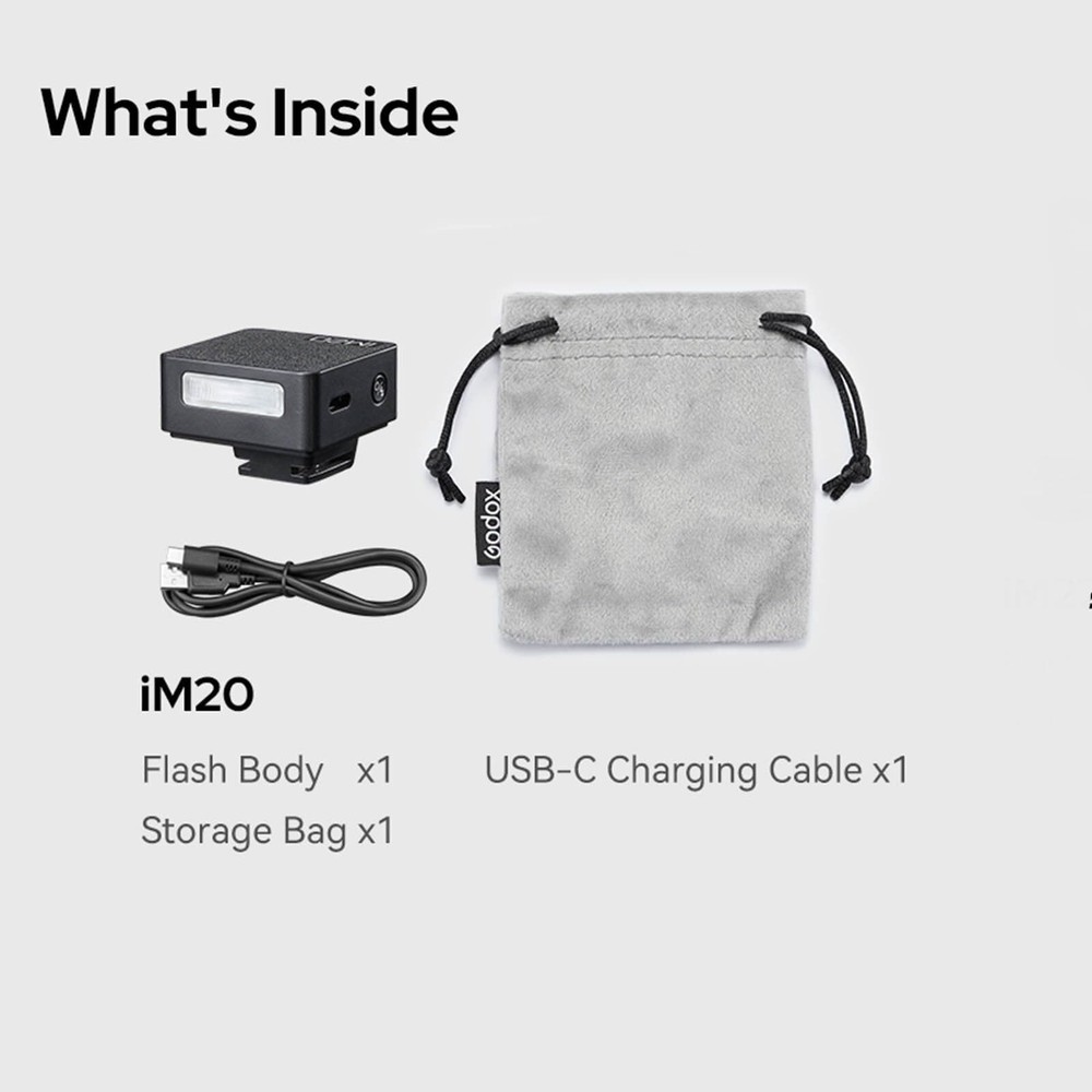 Godox iM20 Mini Camera Flash with Diffuser GN10 USB-C Charging Built-in Battery