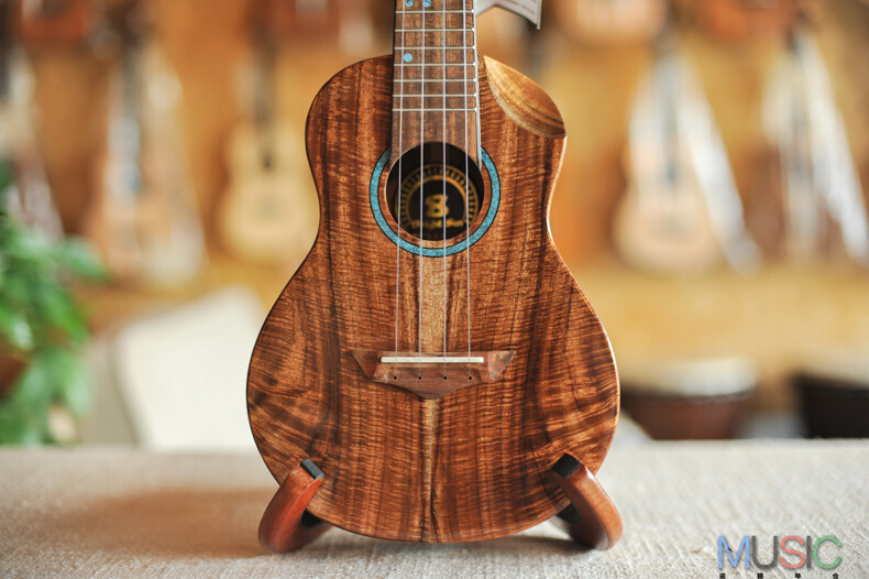 Bright Sun Solid Koa Cutaway Concert Ukulele (Blue Stone Inlay)