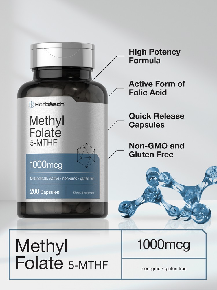 Methyl Folate 1000 mcg | 200 Capsules | 5-MTHF | Methylfolate | by Horbaach