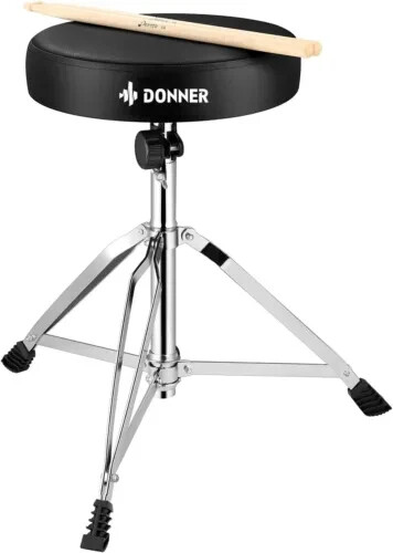 Donner Drum Throne Set Padded Seat Height Adjustable Drum Stools with Drumsticks