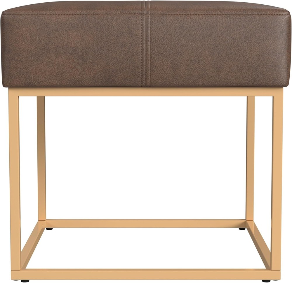 Theodore Channel Tufted Small Ottoman -Light Tan Textured Solid