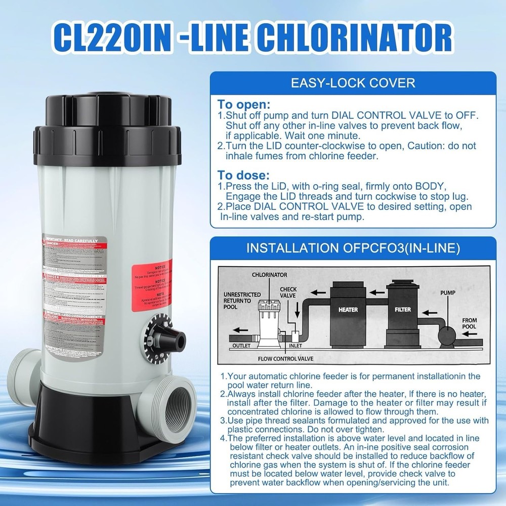 Off-Line Chlorinator Replacement for Hayward CL220 Pool Feeder w/ O-Ring