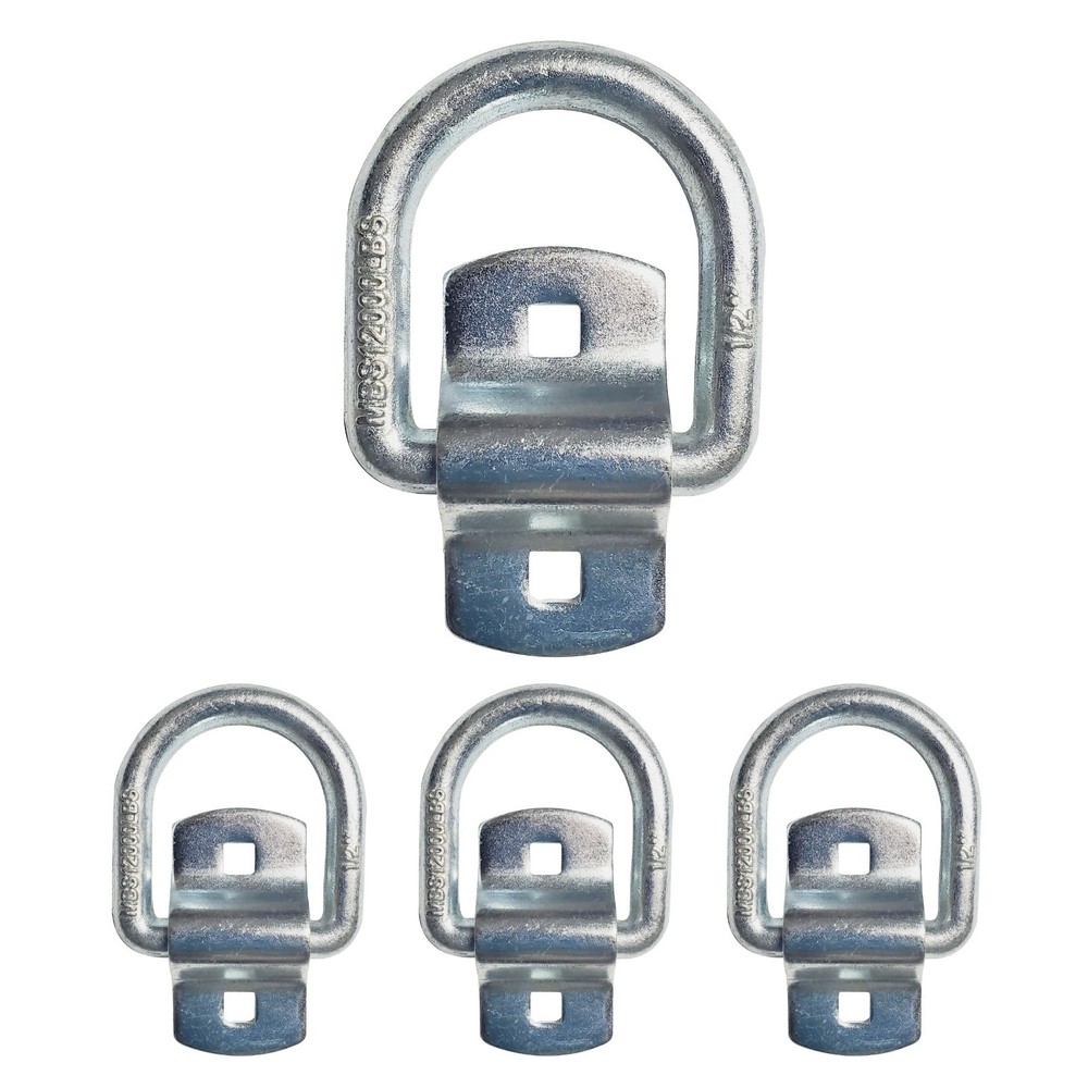 4 Pack 1/2" Bolt-On D Ring Flatbed Truck Trailer Tie Down Strap Chain Rope Ring